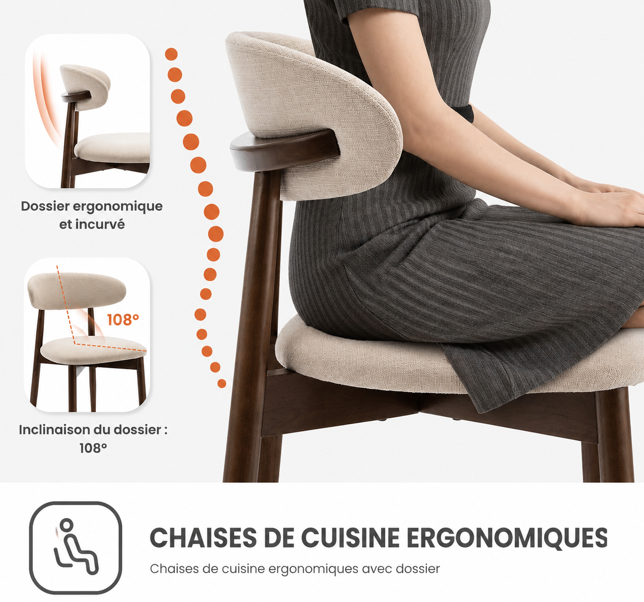 COLAMY Ensemble de 2 Chaises Beige