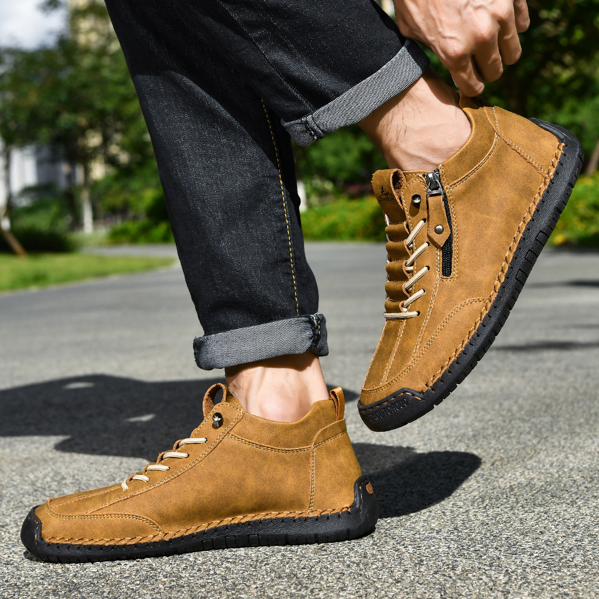 Herresko i nubuck med lynlås